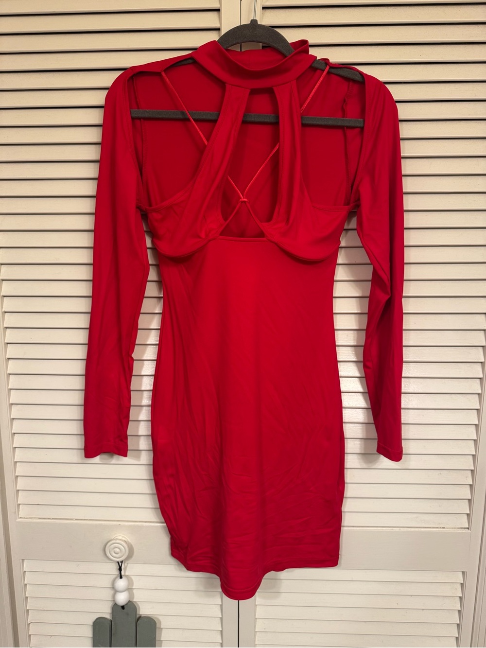 Red Long-Sleeve Cutout Bodycon Dress size large
